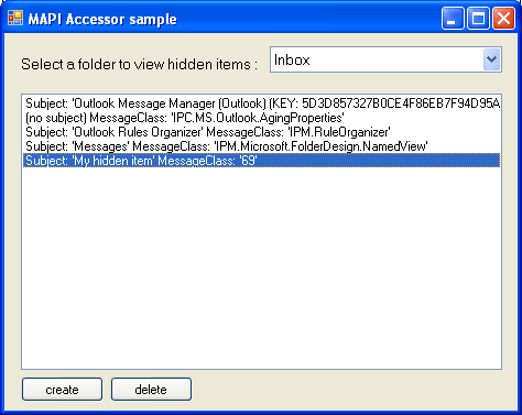 Create, view, and delete hidden Outlook items with a simple application.