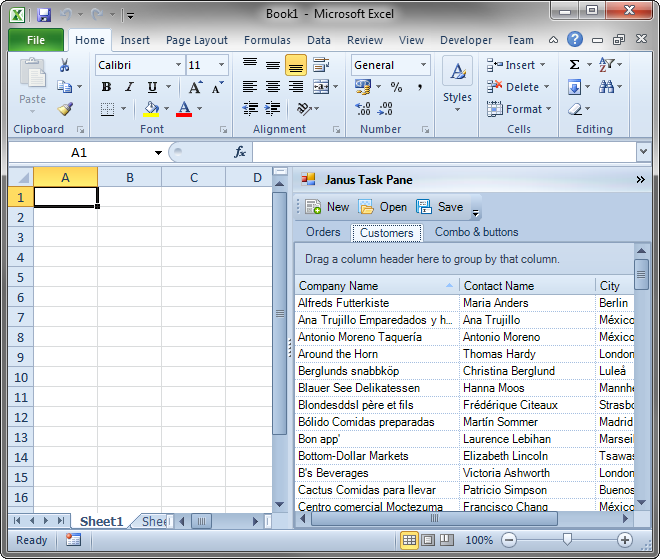 Task pane with Janus controls