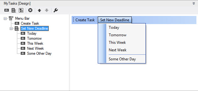 A customized Outlook main menu at design time