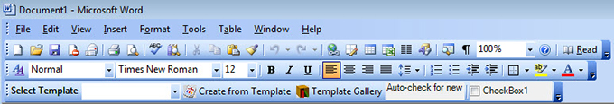 A custom toolbar with several controls in Word 2003