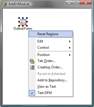 Resetting Outlook regions in Delphi